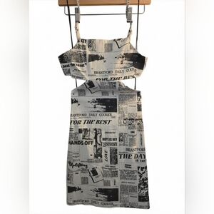 TWIIN Newspaper Print Cut-Out Mini Dress | XS | Black & White Graphic | NWT